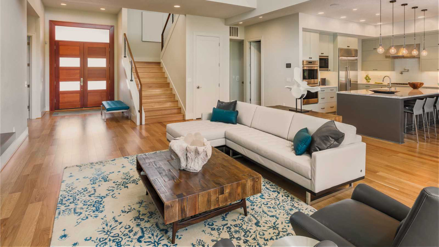 Interior of home - living room, kitchen, entry